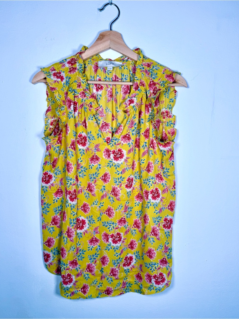 LOFT Yellow Floral Ruffle-Trim Camisole
